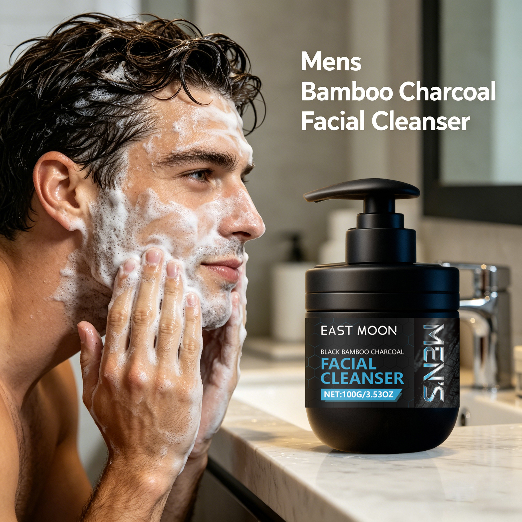 Face Wash Mens - Mens Bamboo Charcoal Facial Cleanser Foam