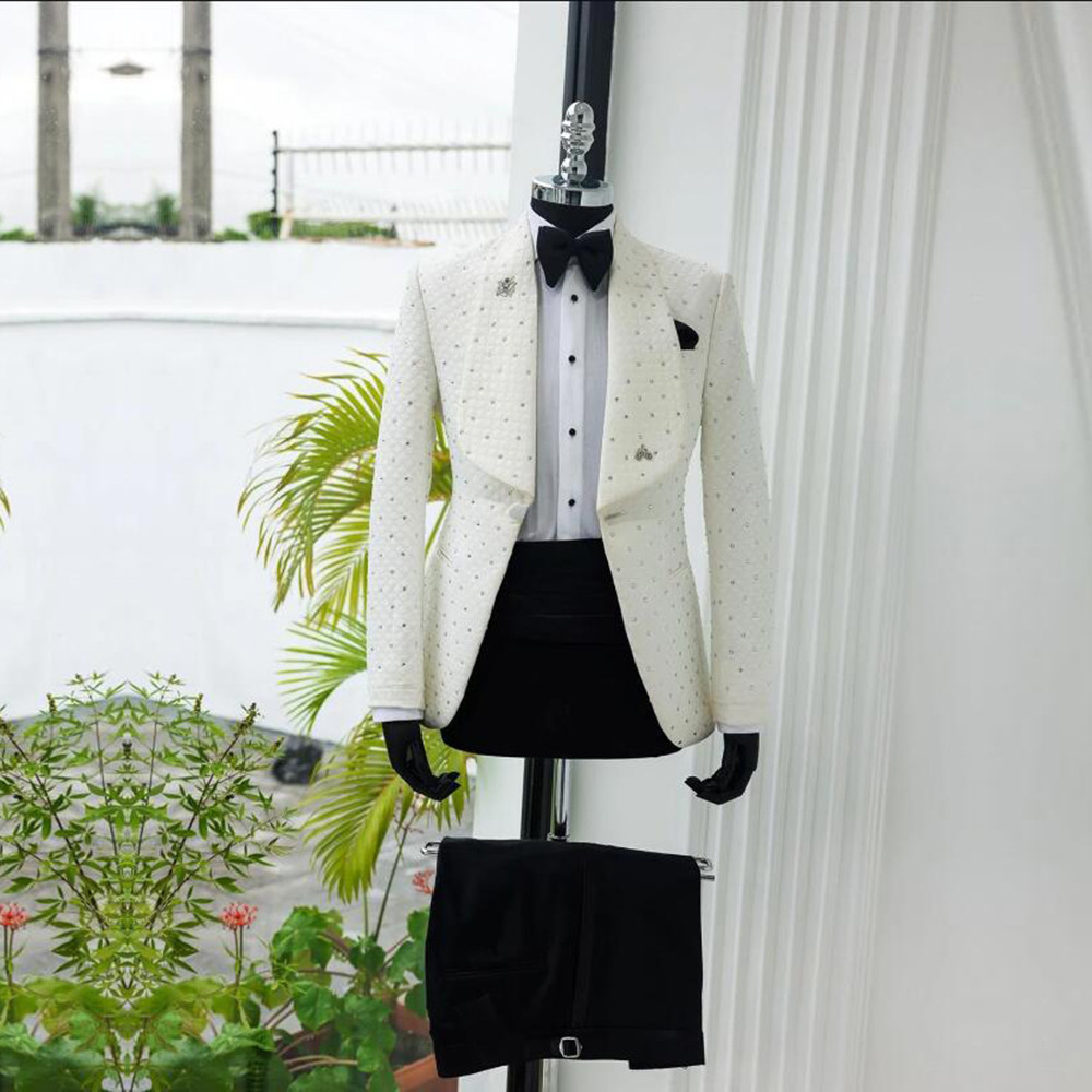 Men Grooming Outfit - Elegant Groom Tuxedos Beads Stones Men