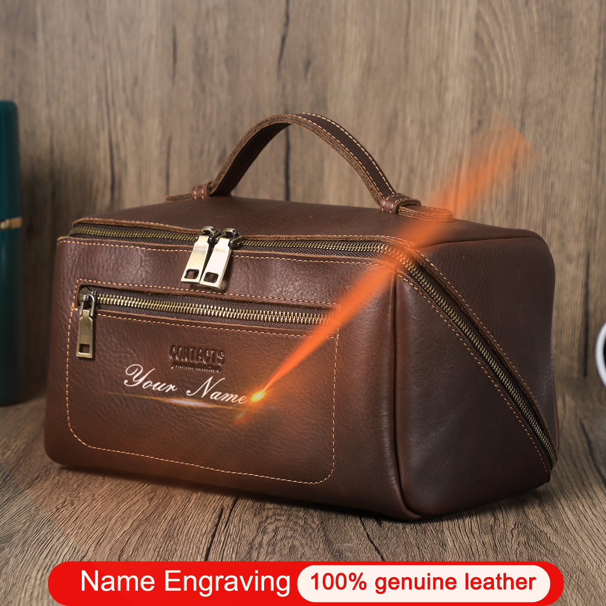 Men'S Grooming Makeup - Personalized Cosmetic Bags Men Genuine Leather