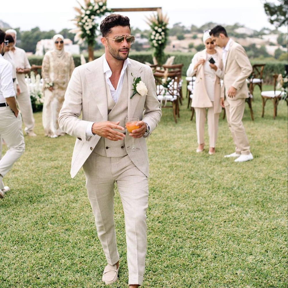 Summer Linen Men Suits 3 Piece - Men Grooming Outfit reseña y precio