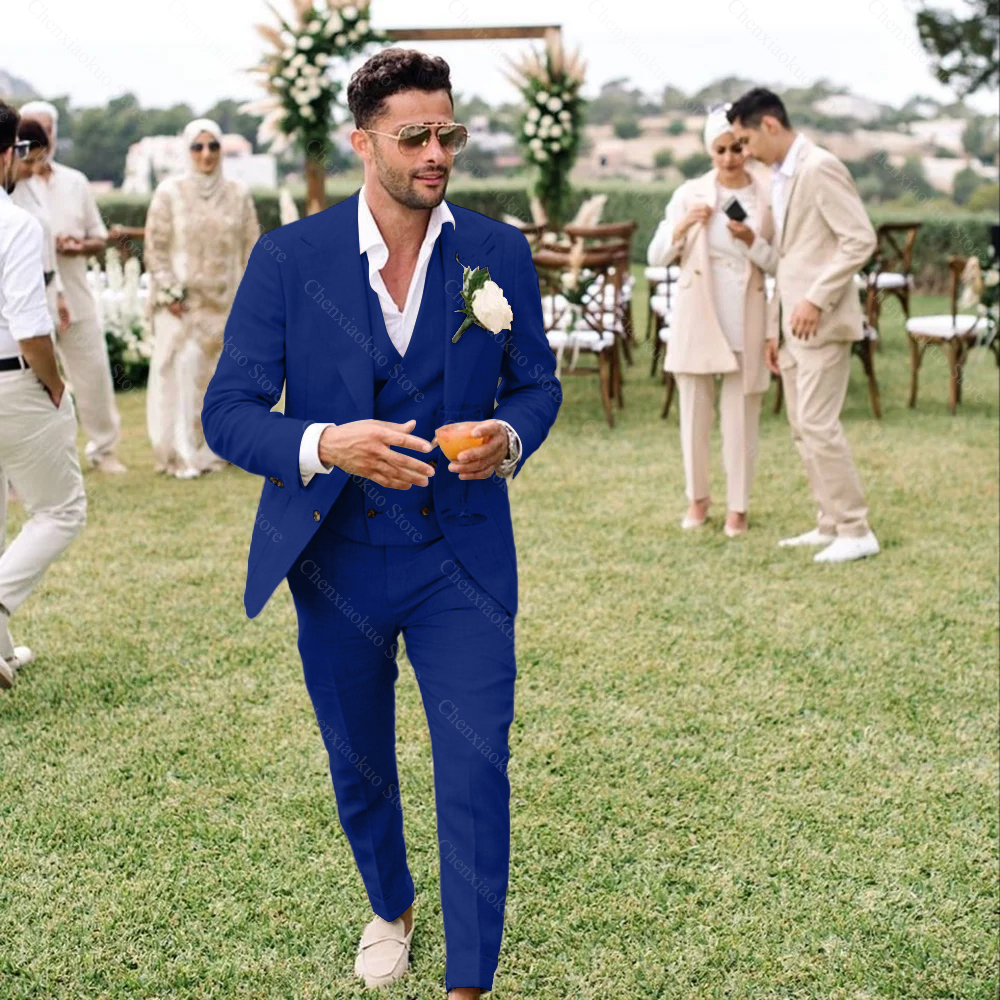 Summer Linen Men Suits 3 Piece - Men Grooming Outfit reseña y precio