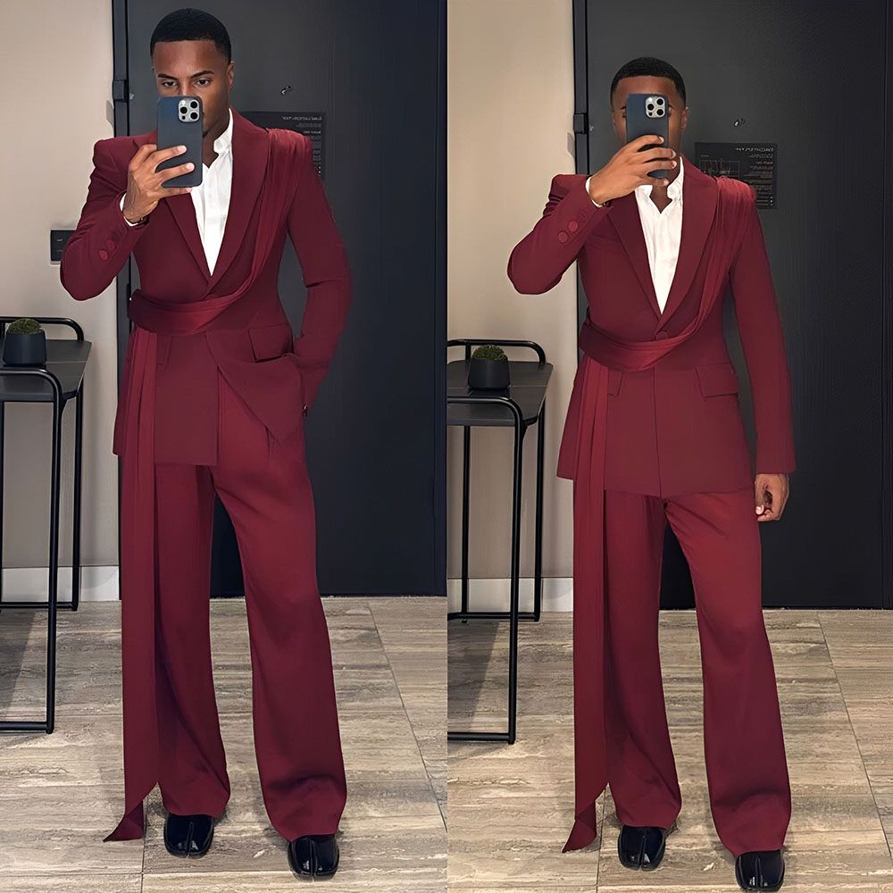 Burgundy New Men's Suit 2-piec - Men Grooming Outfit reseña y precio