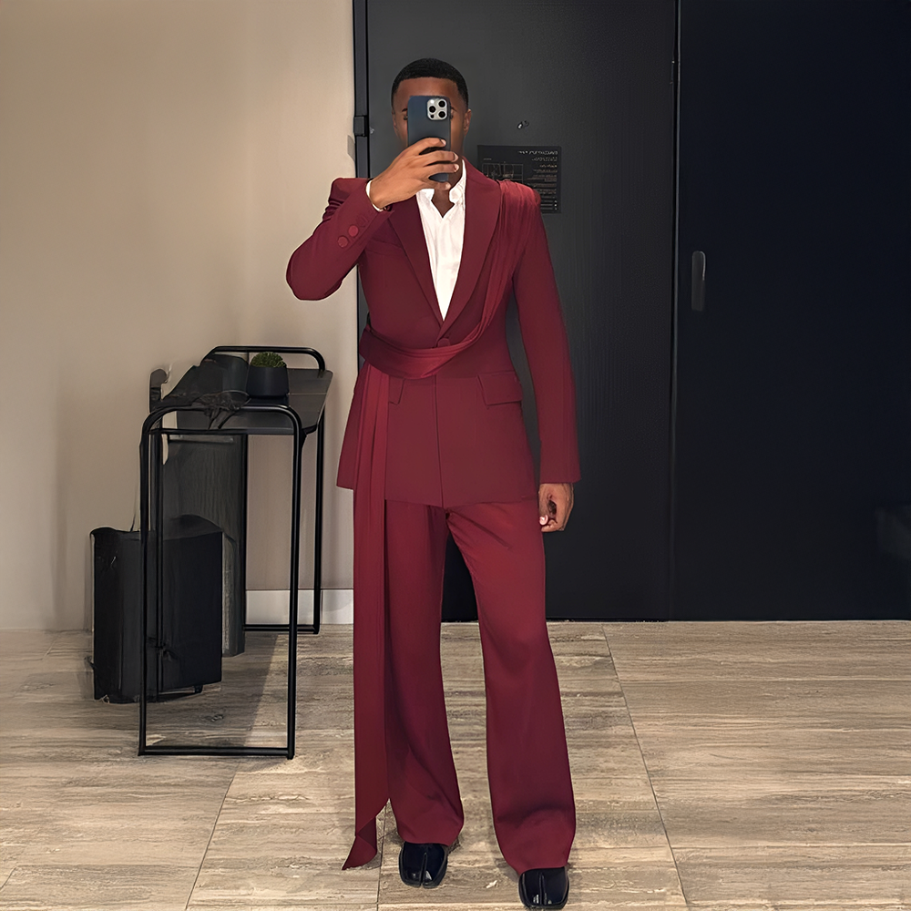 Burgundy New Men's Suit 2-piec - Men Grooming Outfit reseña y precio