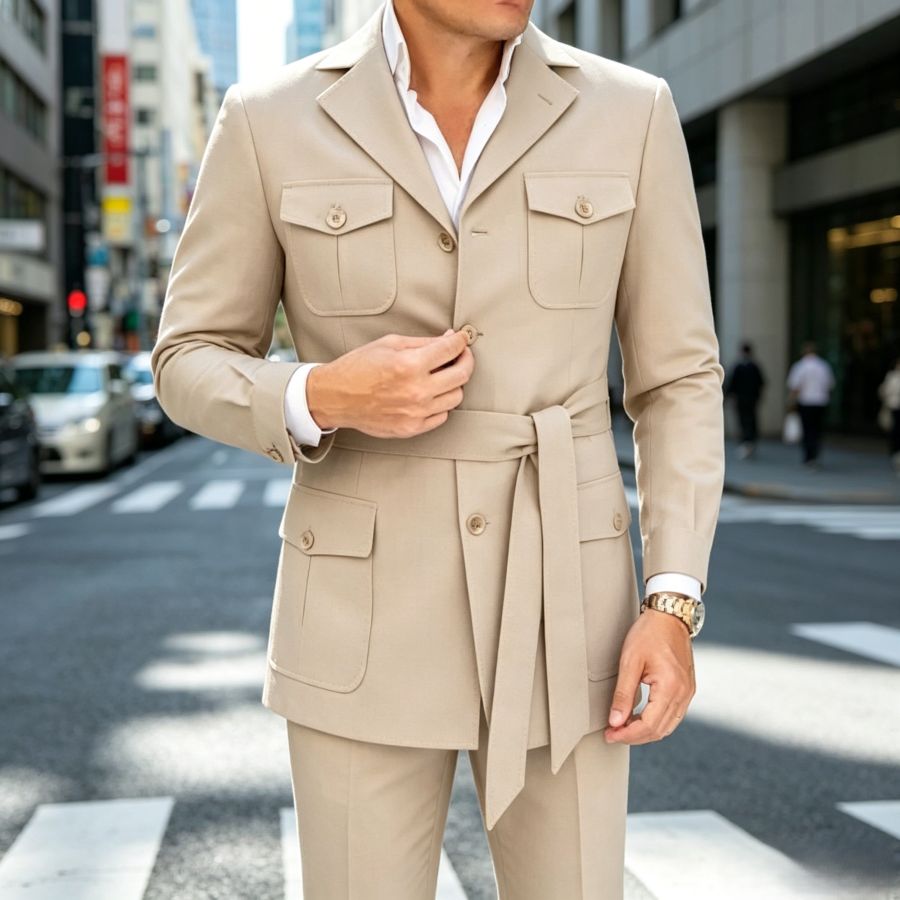 Safari Men Suits with Belt 2 P - Men Grooming Outfit reseña y precio