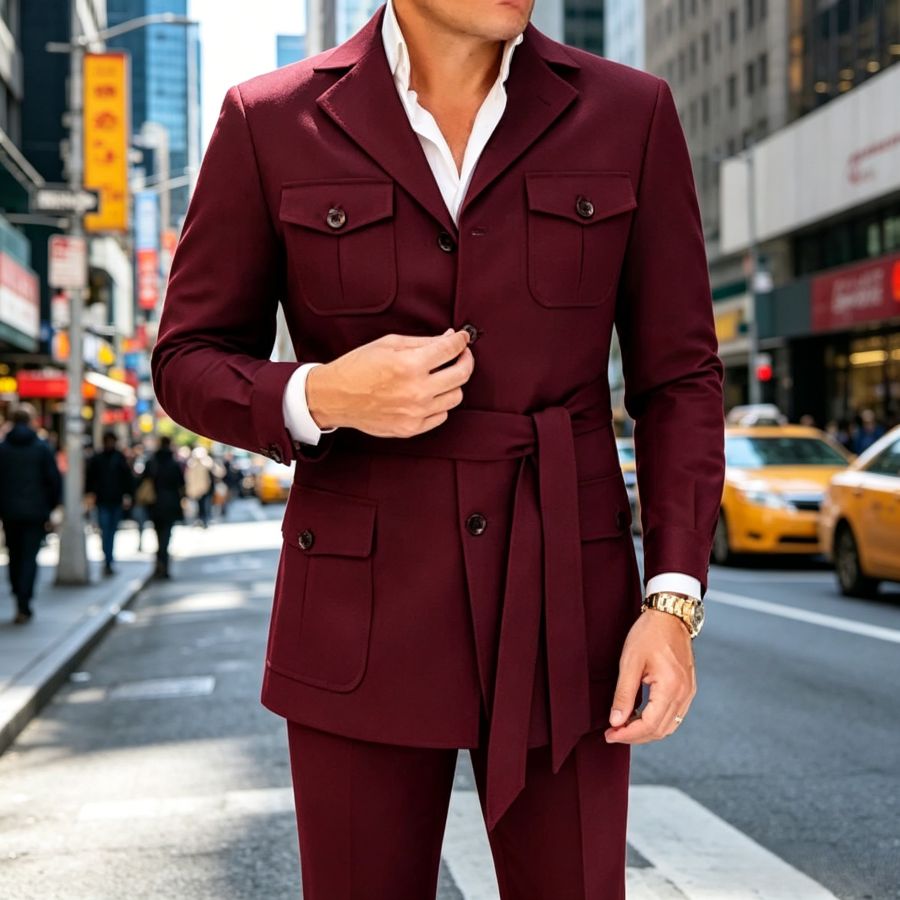 Safari Men Suits with Belt 2 P - Men Grooming Outfit reseña y precio
