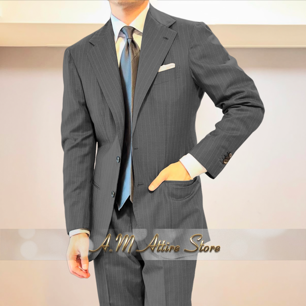 Premium men's suit gray stripe - Men Grooming Outfit reseña y precio