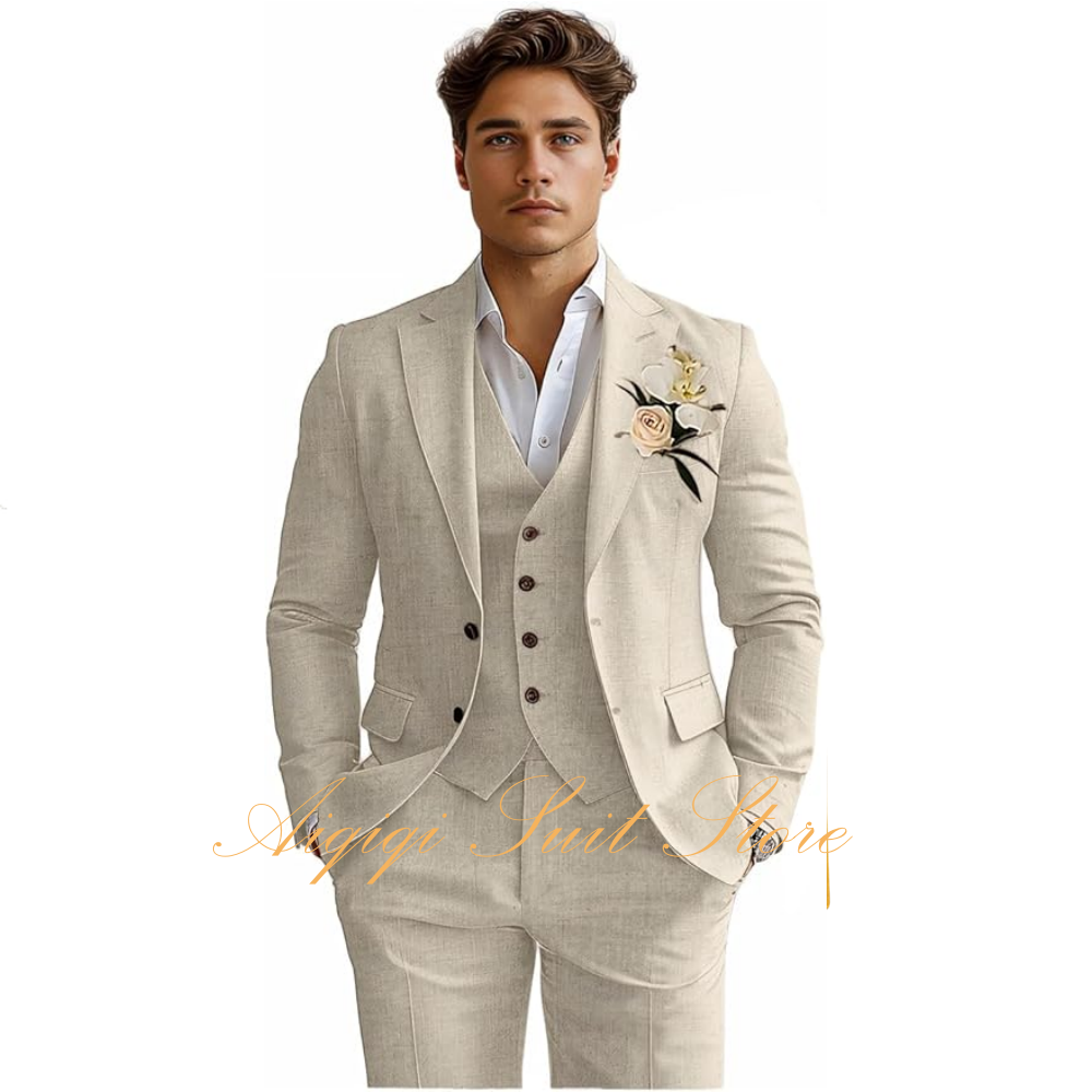Linen Men's Suits 3 Piece Slim - Men Grooming Outfit reseña y precio