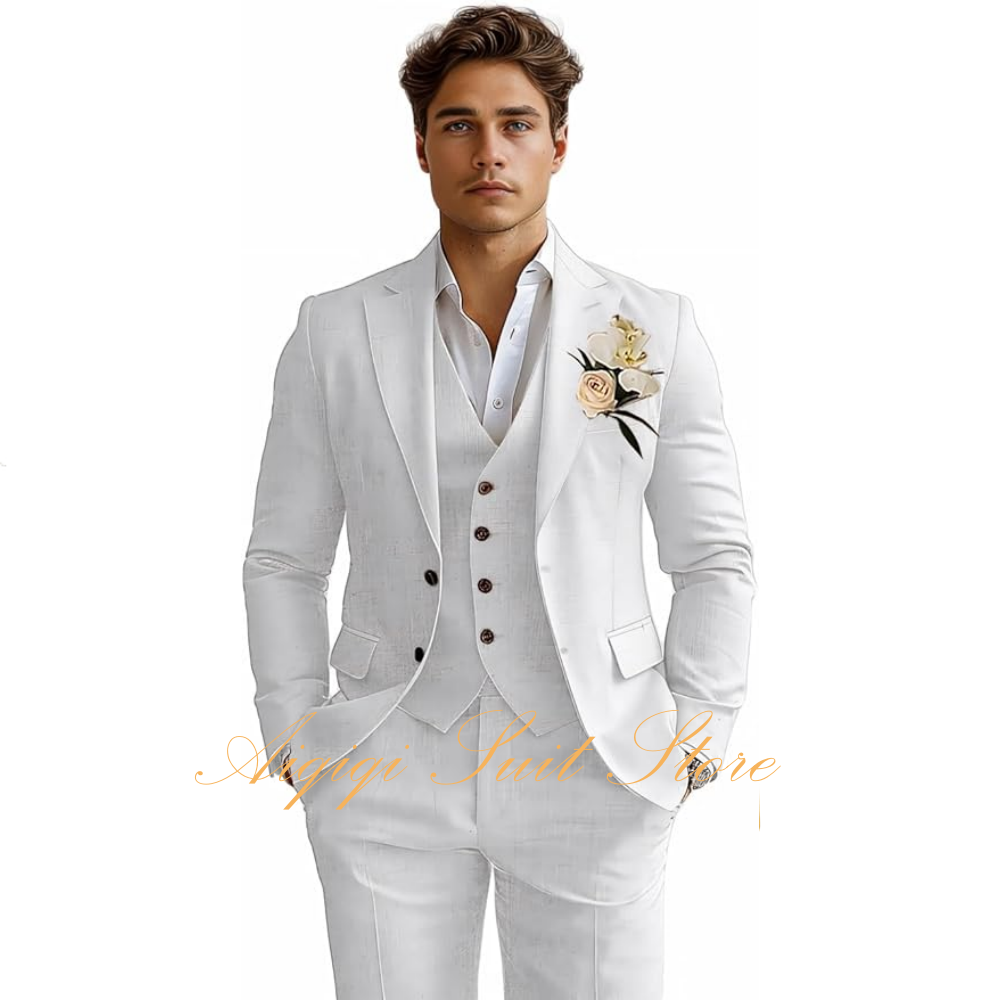 Linen Men's Suits 3 Piece Slim - Men Grooming Outfit reseña y precio