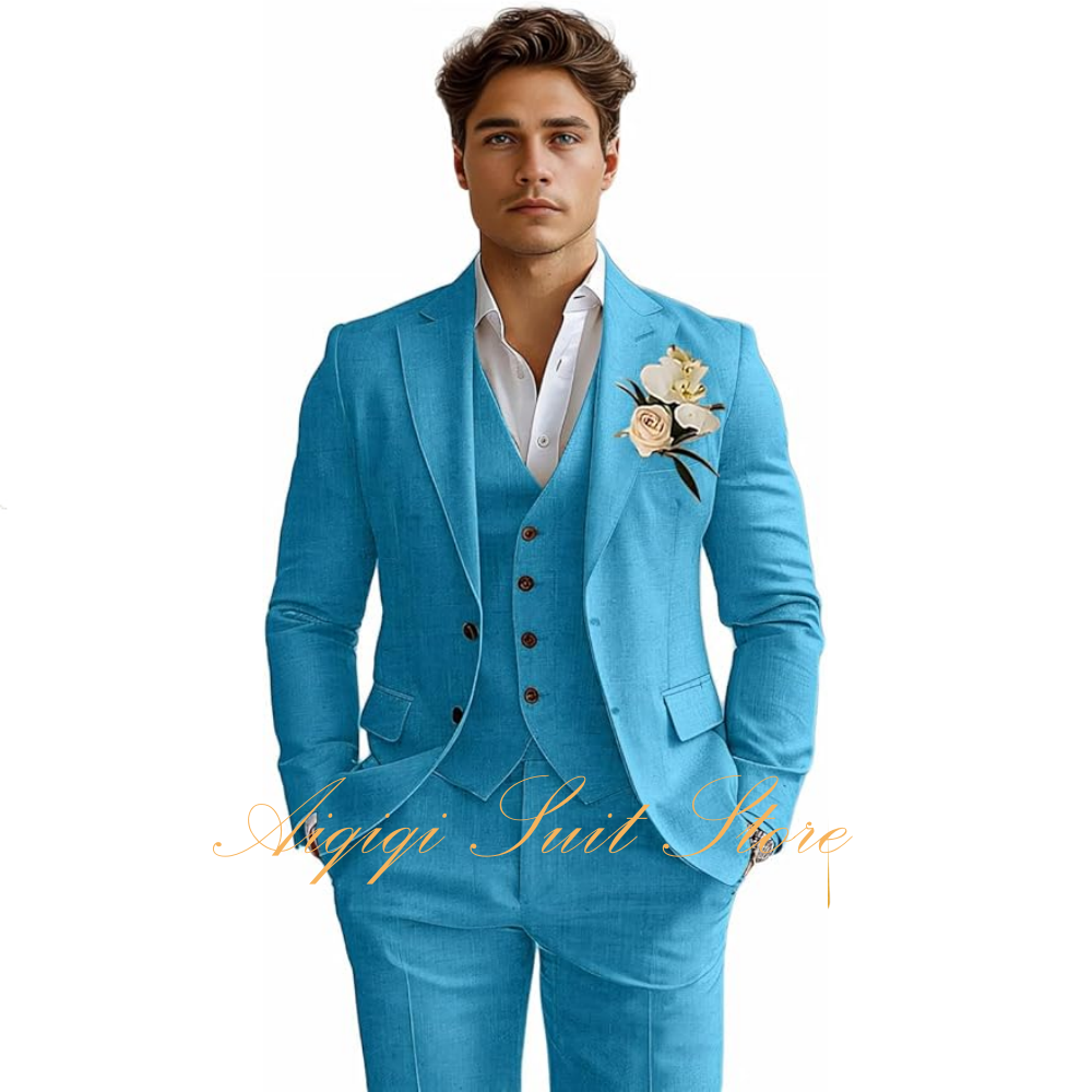 Linen Men's Suits 3 Piece Slim - Men Grooming Outfit reseña y precio