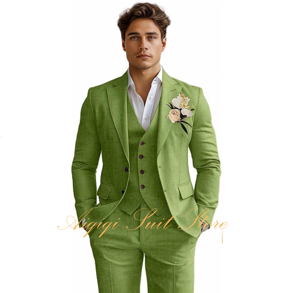 Linen Men's Suits 3 Piece Slim - Men Grooming Outfit reseña y precio